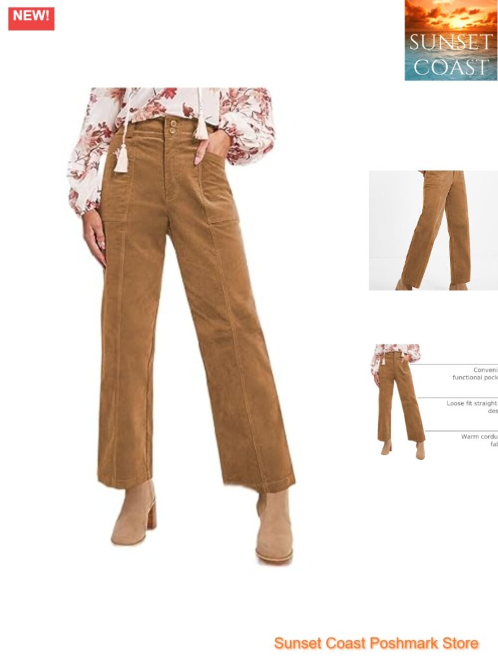Women's Corduroy Straight Leg Pants Elastic Waist with Pockets Casual Fall